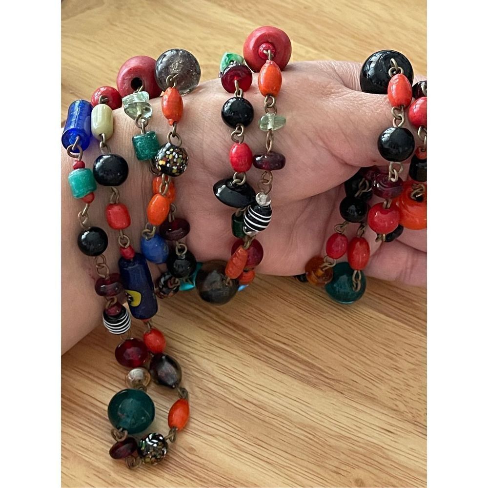 Vintage necklace multi color glass multi shape